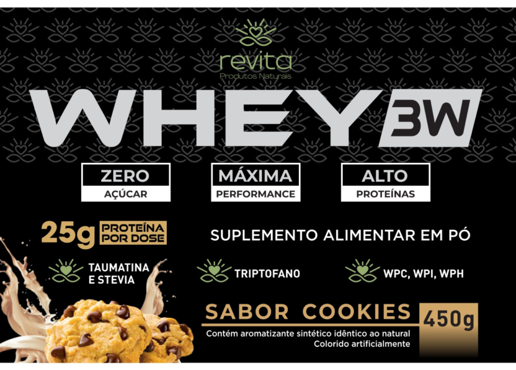 Whey Protein 3W Sabor Cookies Revita 450g - Image 3